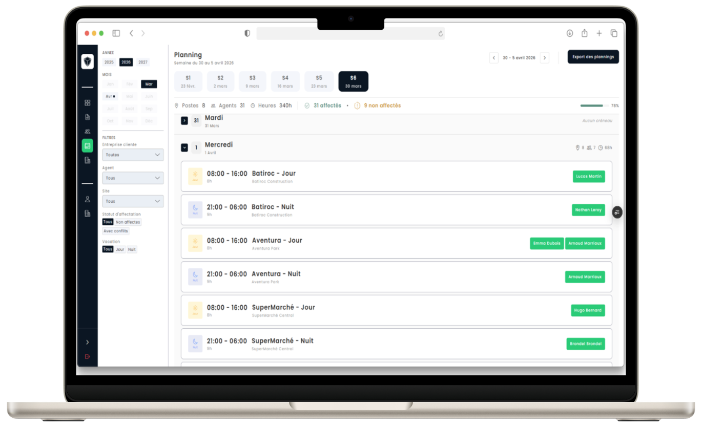 Le planning des agents de sécurité privée centralisé, sans conflit, en temps réel - MC TRACKER