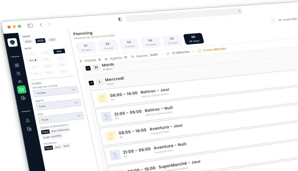 Planing spécialisé pour agence de sécurité privée - MC TRACKER