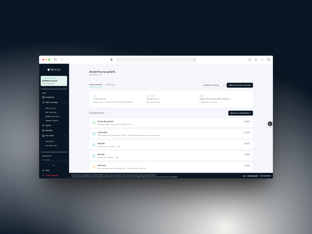 logiciel jeune agence sécurité privée main courante numérique MC TRACKER